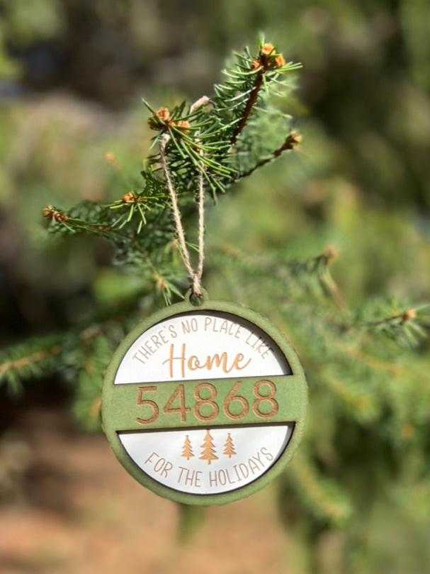 Zip Code Ornament showcasing hometown for holiday tree decoration