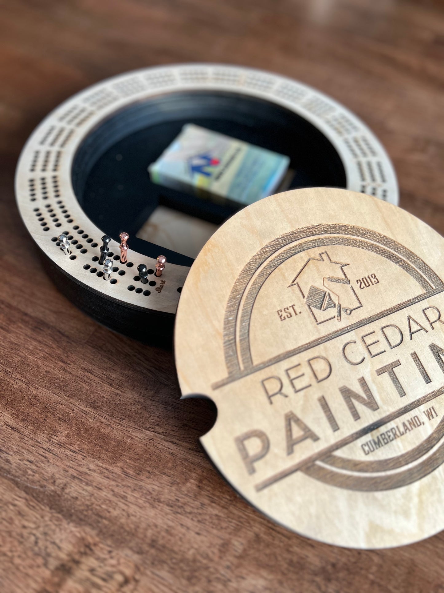Cribbage board with logo or custom design